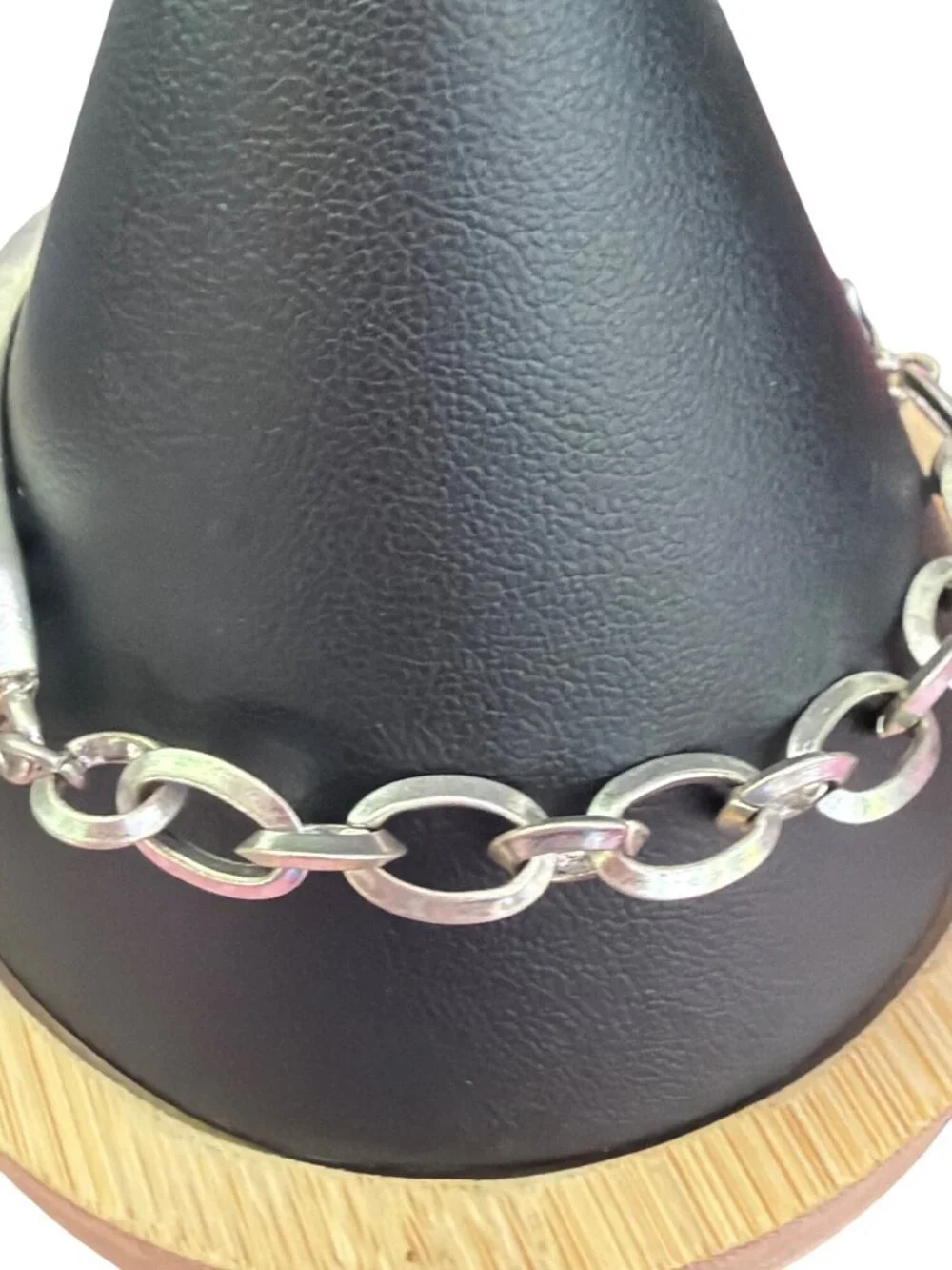 Premier Design Silver Tone Bracelet Anklet Cutout Chain Link ID Adj 10.5